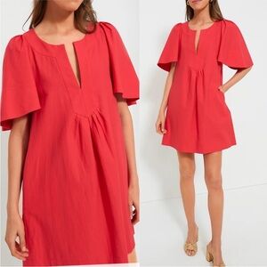 Tuckernuck Coral-Red Mini Dress with Flutter Sleeves